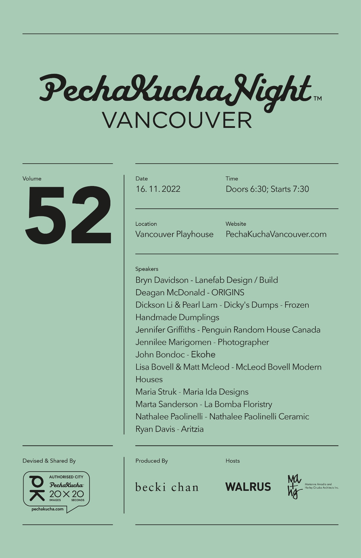 PechaKucha Night Vancouver Vol. 52 – 2022.11.16