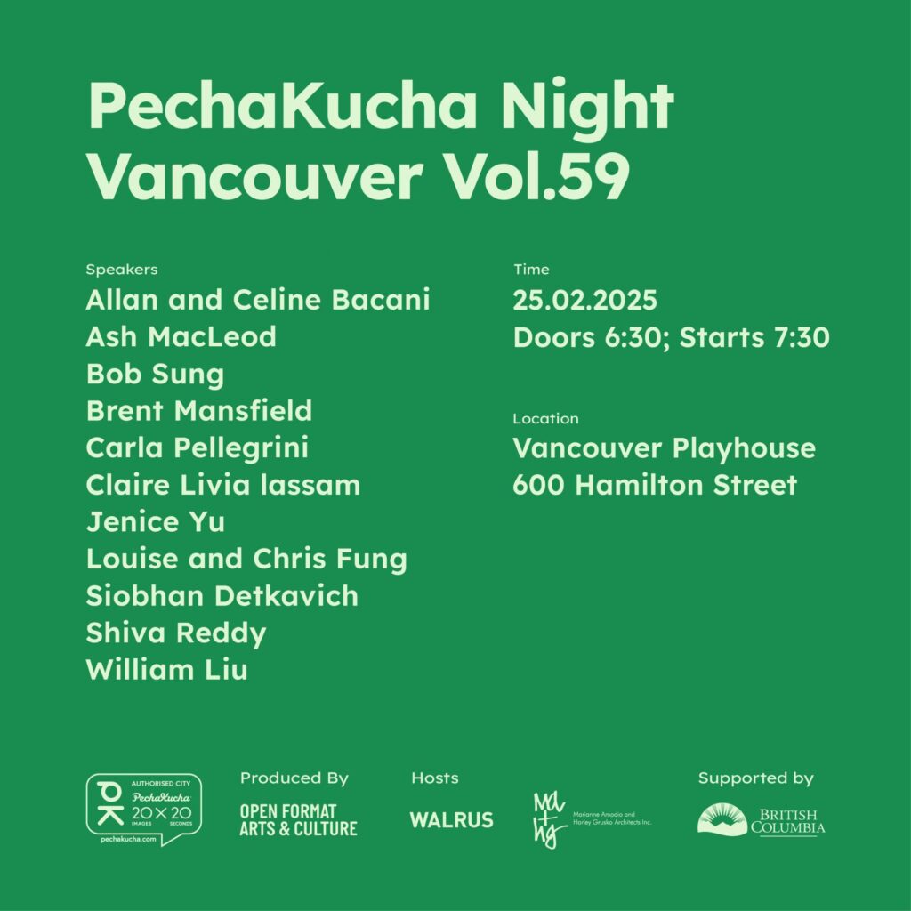 PechaKucha Night Vancouver returns at the Vancouver Playhouse, for another night of great stories and ideas from our local creatives.